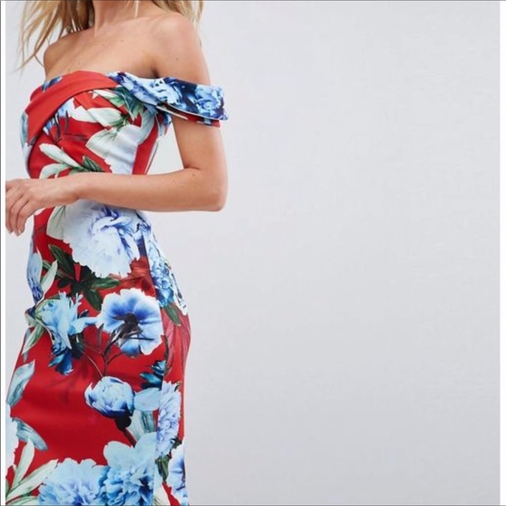 ASOS Curve Floral Bardot Midi Pencil Dress - Picture 6 of 6